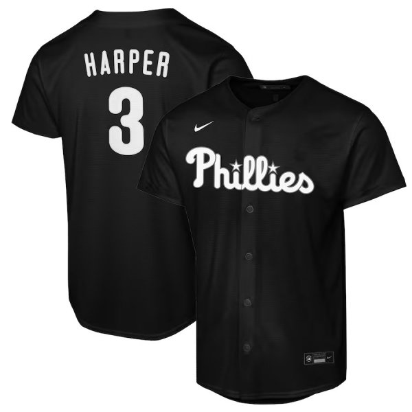 Youth Philadelphia Phillies #3 Bryce Harper Nike Black Lights Out Replica Player Jersey