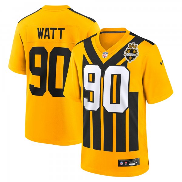 Men's Pittsburgh Steelers #90 T.J. Watt Nike Gold Alternate 1933 Throwback Game Jersey