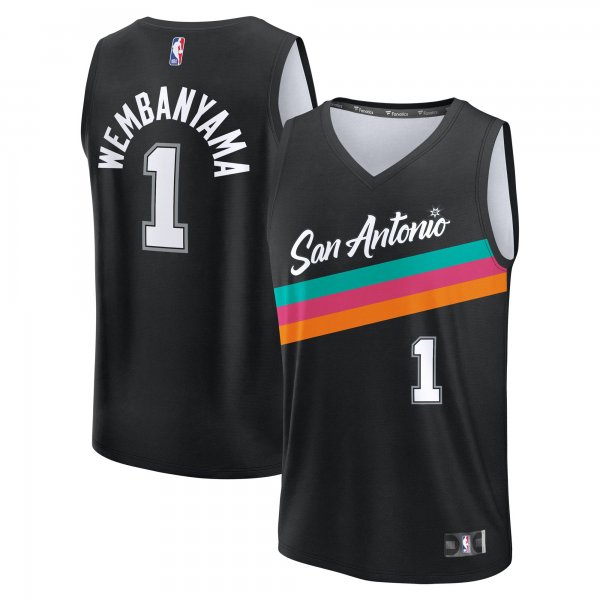 Youth San Antonio Spurs #1 Victor Wembanyama Fanatics Black 2025/26 City Edition Fast Break Jersey