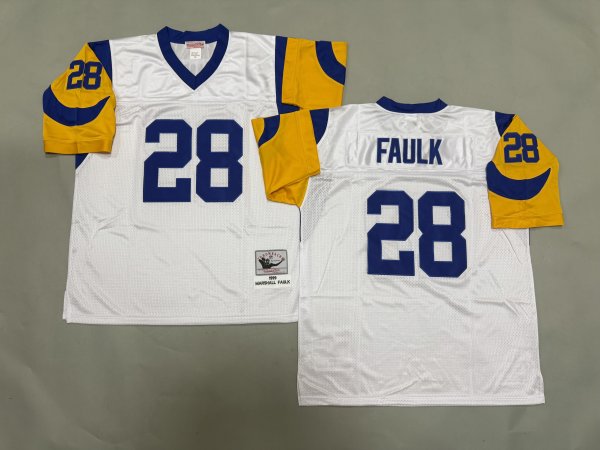 Men's Los Angeles Rams #28 Marshall Faulk White Mitchell & Ness Jersey