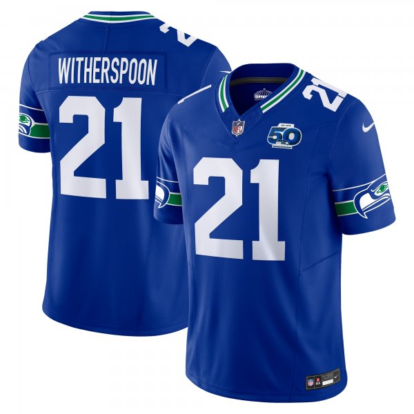 Men's Seattle Seahawks #21 Devon Witherspoon Nike Royal 50th Season Vapor F.U.S.E. Limited Jersey