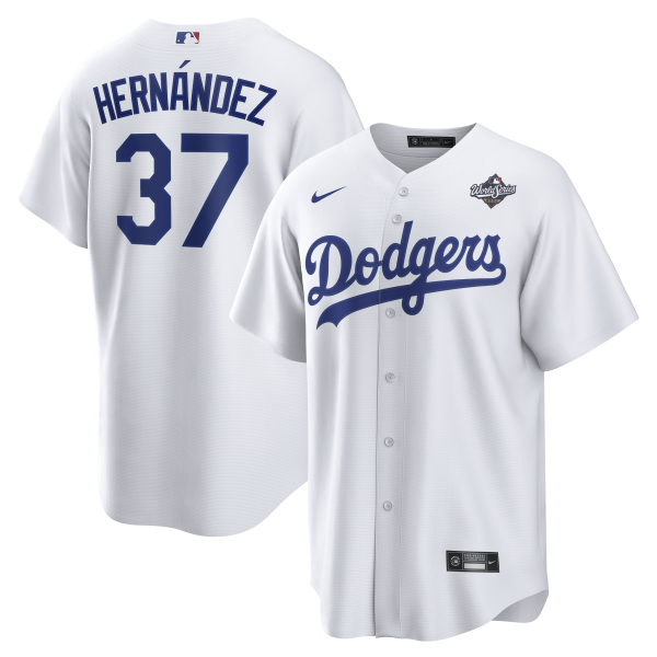 Men's Los Angeles Dodgers #37 Teoscar Hernandez Nike White 2025 World Series Home Player Jersey