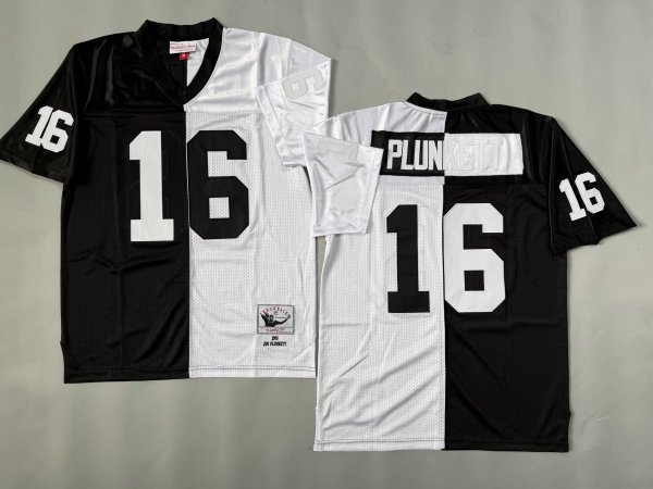 Men's Las Vegas Raiders #16 Jim Plunkett Split Black & White Mitchell & Ness Jersey