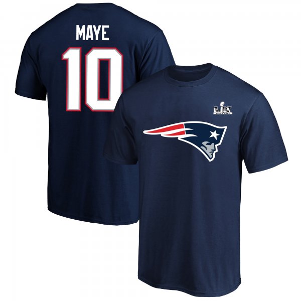 Men's New England Patriots Drake Maye Fanatics Navy Super Bowl LX Patch T-Shirt