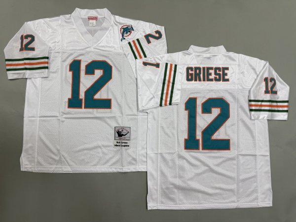 Men's #12 Bob Griese White Miami Dolphins Jersey