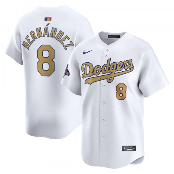 Men's #8 Enrique Hernandez Los Angeles Dodgers Nike 2025 Gold Collection Limited White Jersey