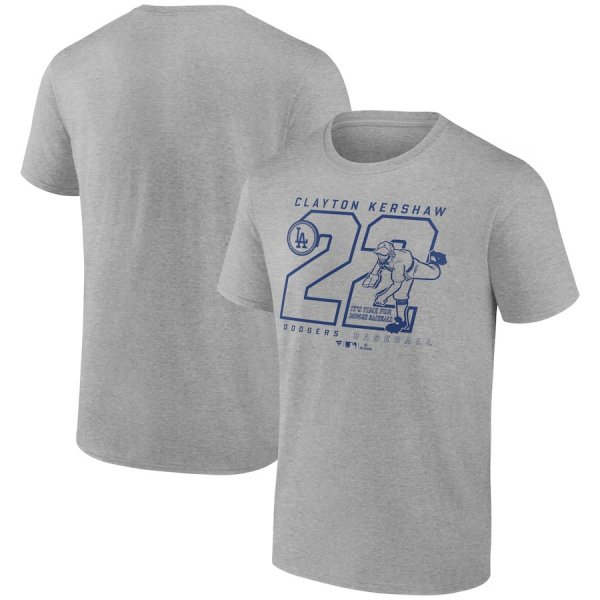 Men's Los Angeles Dodgers Clayton Kershaw Heather Gray Player Graphic T-Shirt