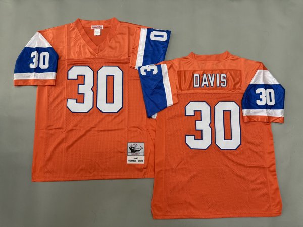 Men's Denver Broncos #30 Terrell Davis Orange Mitchell & Ness Jersey