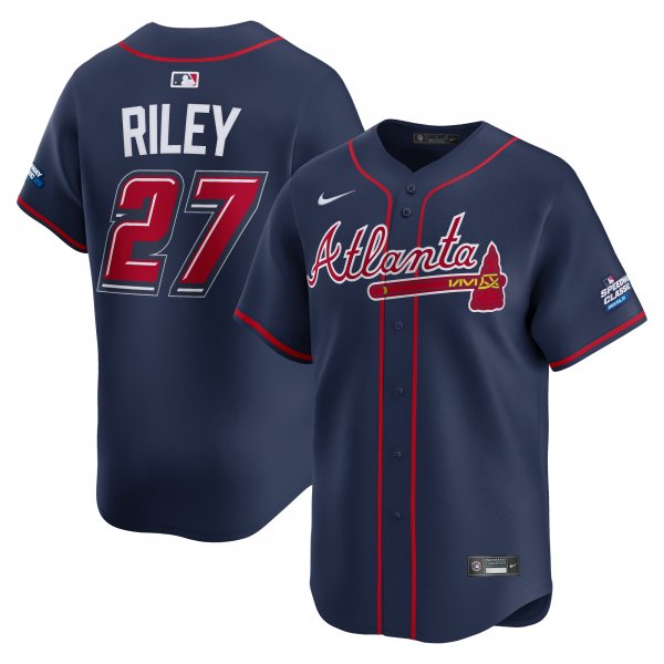 Men's Atlanta Braves #27 Austin Riley Nike Navy 2025 MLB Speedway Classic Alternate Limited Player Jersey