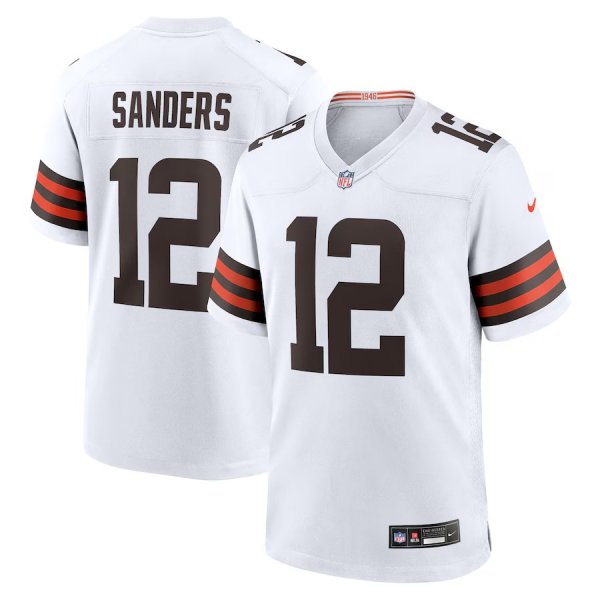 Men's #12 Shedeur Sanders Cleveland Browns Nike 2025 NFL Draft Game White Jersey