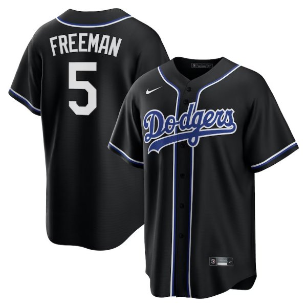 Youth Los Angeles Dodgers #5 Freddie Freeman Nike Black Lights Out Replica Player Jersey