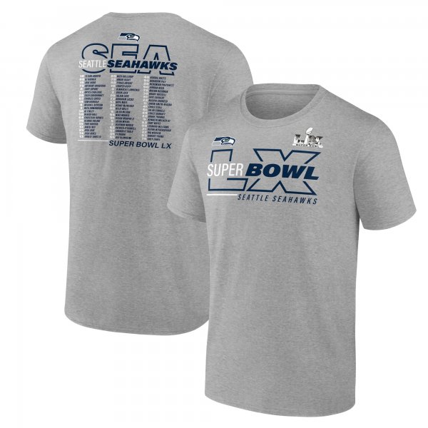 Men's Seattle Seahawks  Fanatics Heather Gray Super Bowl LX Roster T-Shirt