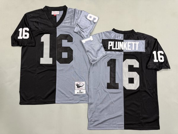 Men's Las Vegas Raiders #16 Jim Plunkett Split Mitchell & Ness Jersey
