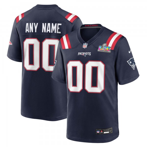 Men's New England Patriots  Nike Navy Super Bowl LX Patch Custom Game Jersey