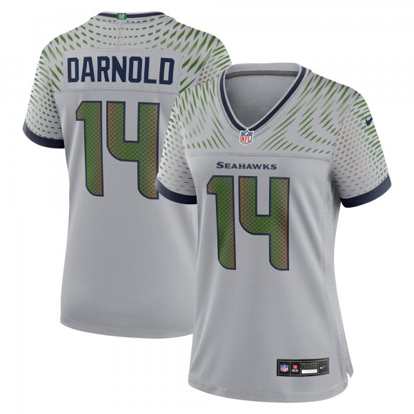 Women's #14 Sam Darnold Seattle Seahawks Nike 2025 Rivalries Collection Game Wolf Gray Jersey