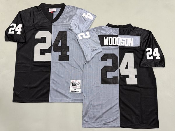 Men's Las Vegas Raiders #24 Charles Woodson Split Mitchell & Ness Jersey