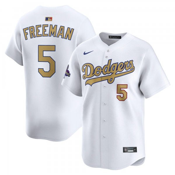 Men's #5 Freddie Freeman Los Angeles Dodgers Nike 2025 Gold Collection Limited White Jersey