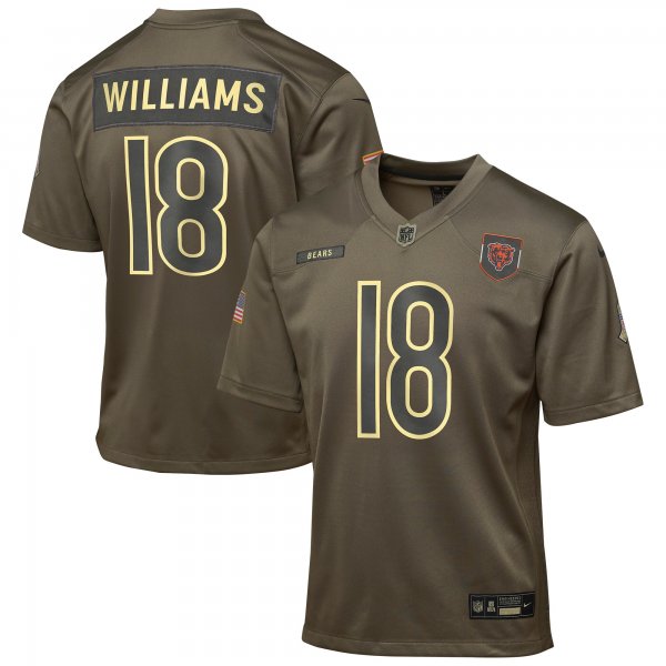 Youth #18 Caleb Williams Chicago Bears Nike 2025 Salute to Service Game Olive Jersey