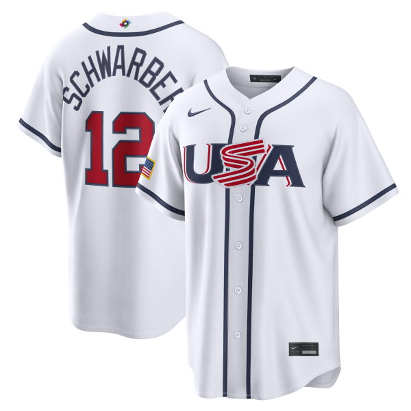 Men's USA Baseball Kyle Schwarber Nike White 2026 World Baseball Classic Home Stadium Jersey