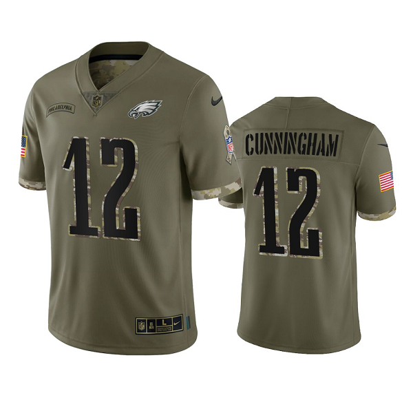 Philadelphia Eagles Randall Cunningham Olive 2022 Salute To Service Jersey #12