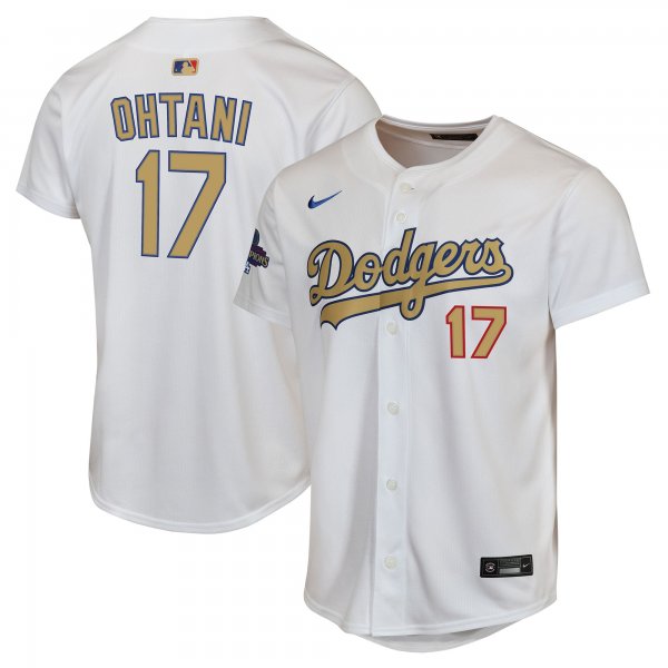 Youth #17 Shohei Ohtani Los Angeles Dodgers Nike 2025 Gold Collection Limited White Jersey