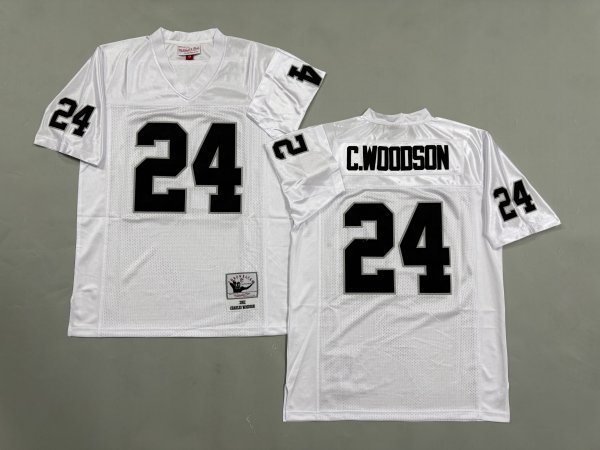 Men's Las Vegas Raiders #24 Charles Woodson White Mitchell & Ness Jersey